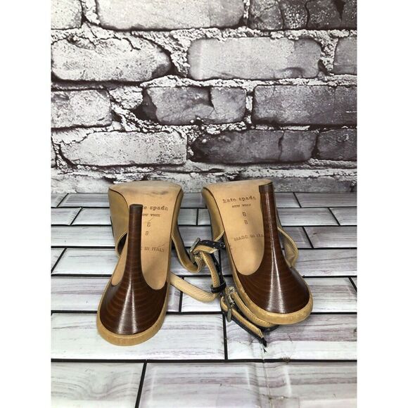 Kate Spade Camel Brown Black Patent Leather  Peep Toe Stiletto Heels Women Sz 8B - Picture 11 of 16